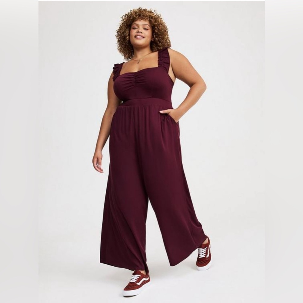 Torrid Burgundy Ruffled strap Jumpsuit